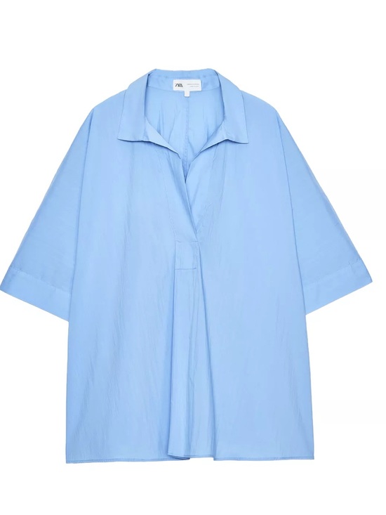 Zara Tops - Zara Oversized Blue Relaxed Short-Sleeve Shirt